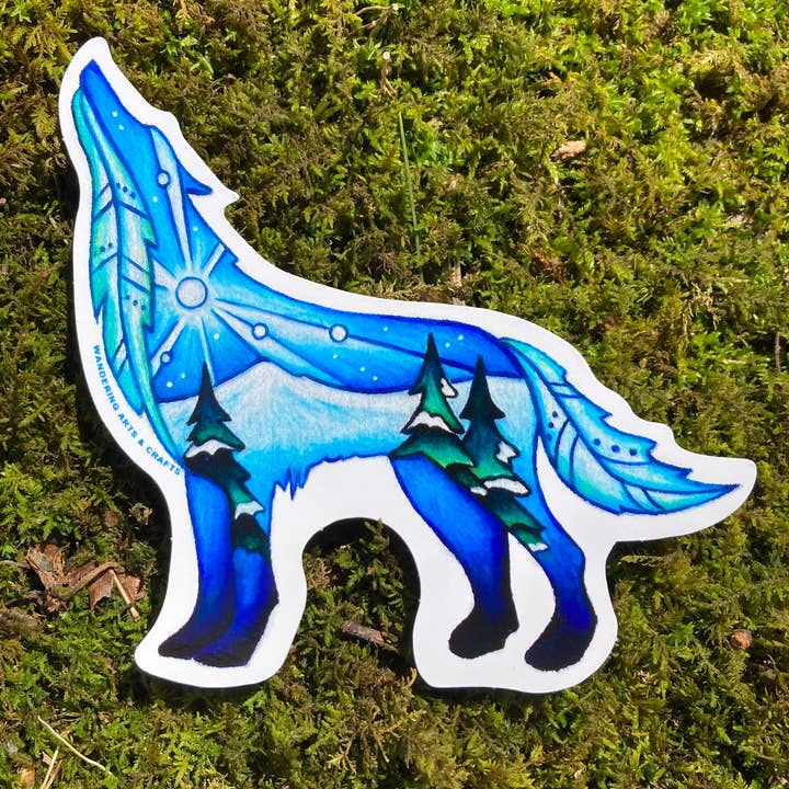 Pegatina de Lobo Invernal para venta al por mayor de Wandering Arts and Crafts
