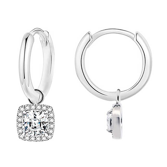 HOOP EARRINGS WITH SQUARE ZIRCON PENDANT for wholesale by AMORINO SRL