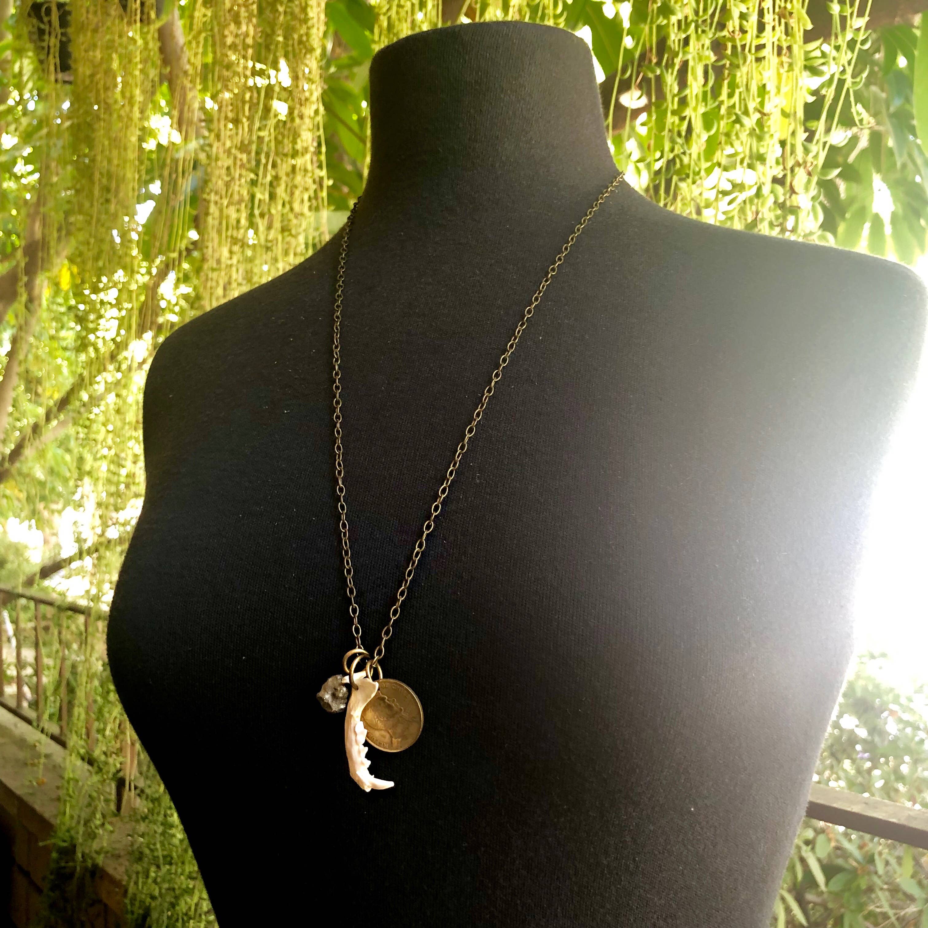 ASTALI - Wholesale Pendant/Charm Necklace - Jawbone & Fool's Gold Necklace, Real Weasel Bone & Pyrite2