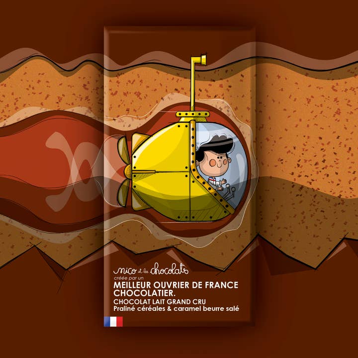 PRALINE CEREAL & CARAMEL FILLED TABLET WITH BUTTER for wholesale by nico et les chocolats