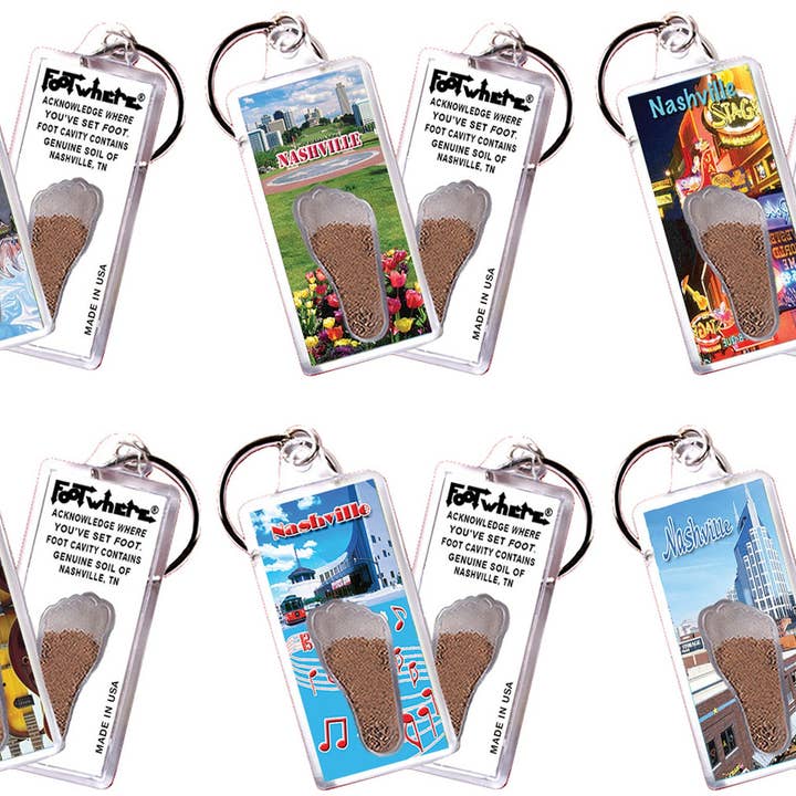 Nashville FootWhere® Souvenir Keychain. 72 pieces/6 assorted styles. for wholesale by FootWhere- USA Group, Inc.