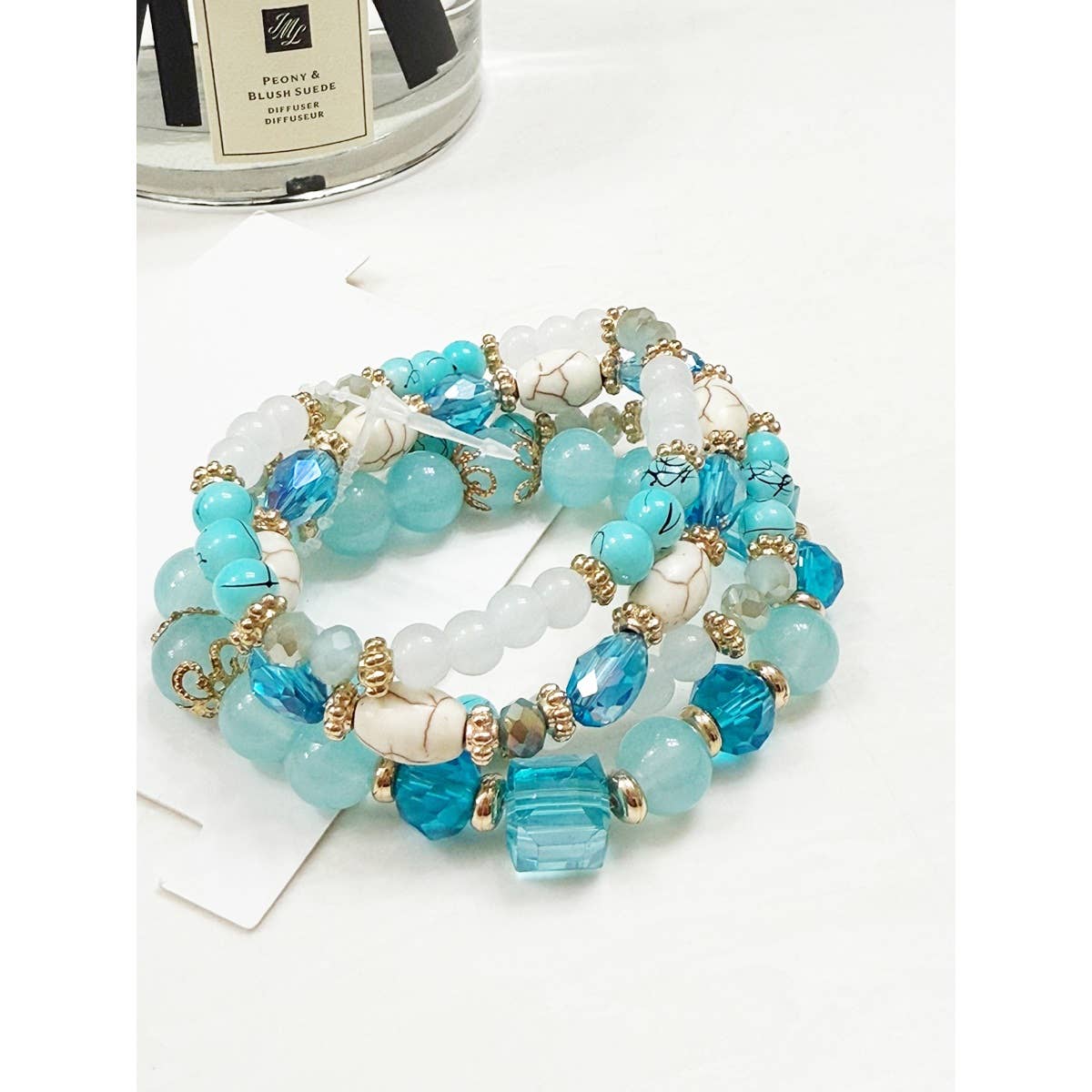 4-pc Light Blue Shades Stacked Mix Beads Bracelet for wholesale on Faire