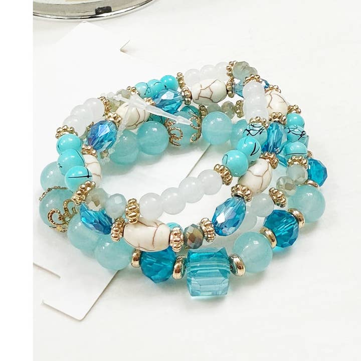 4-pc Light Blue Shades Stacked Mix Beads Bracelet for wholesale by Love and Repeat