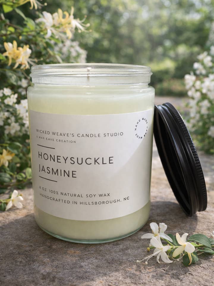 Honeysuckle Jasmine Soy Wax Candle (4 Size Options) for wholesale by Wicked Weave’s Candle Studio