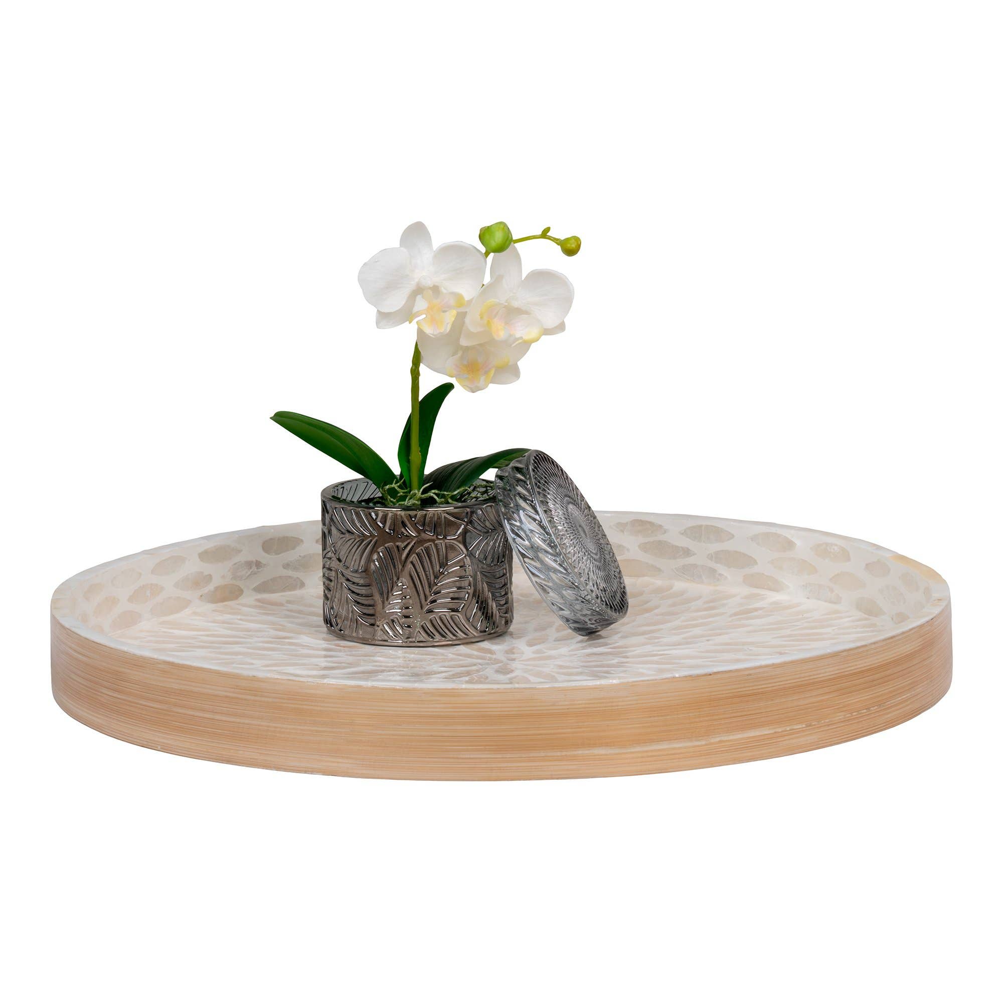 Beige Tray. bamboo/capiz. beige. 40x40x3.5 cm for wholesale on Faire1