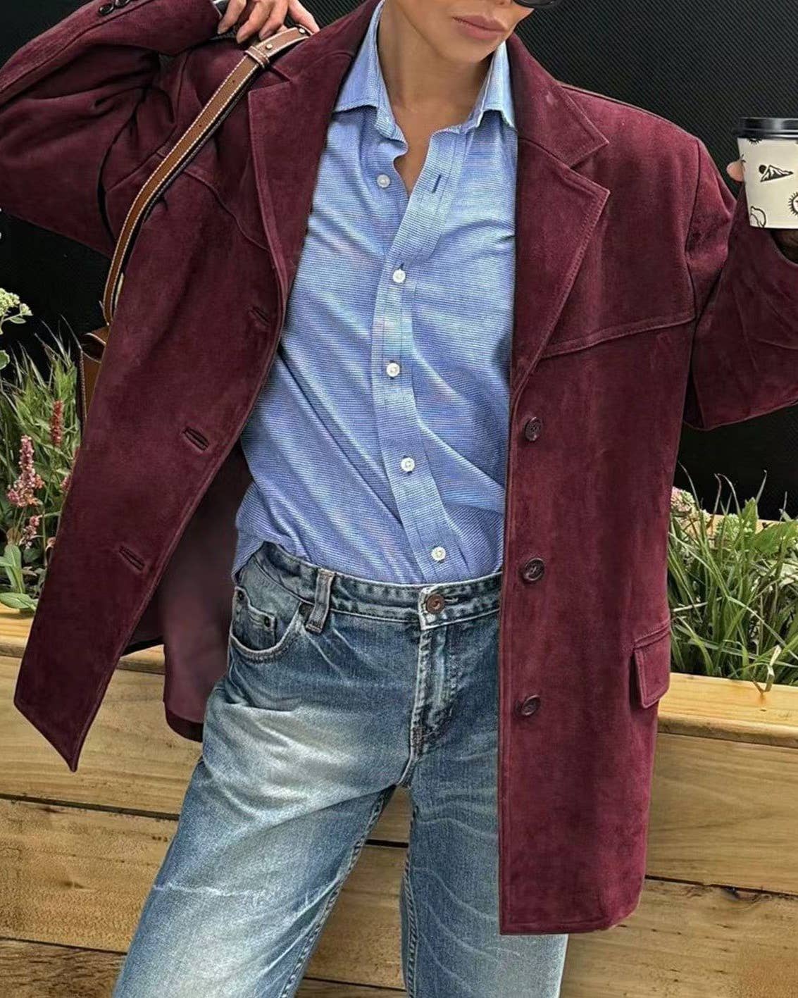 HIDDENBRAND - Wholesale Blazer - Women's - vintage oversized suede lapel blazer in brown27