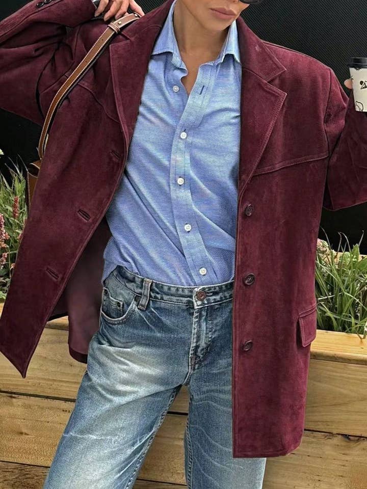 HIDDENBRAND - Wholesale Blazer - Women's - vintage oversized suede lapel blazer in brown27