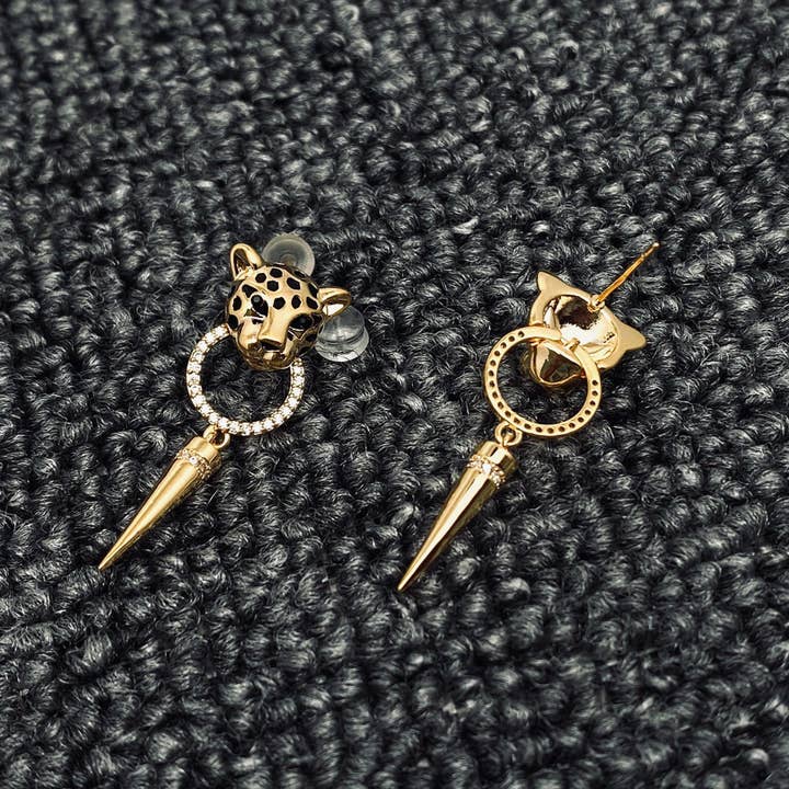 Mio Queena - Wholesale Dangle Earrings - Exquisite Awl Charm Leopard Head Post Earrings