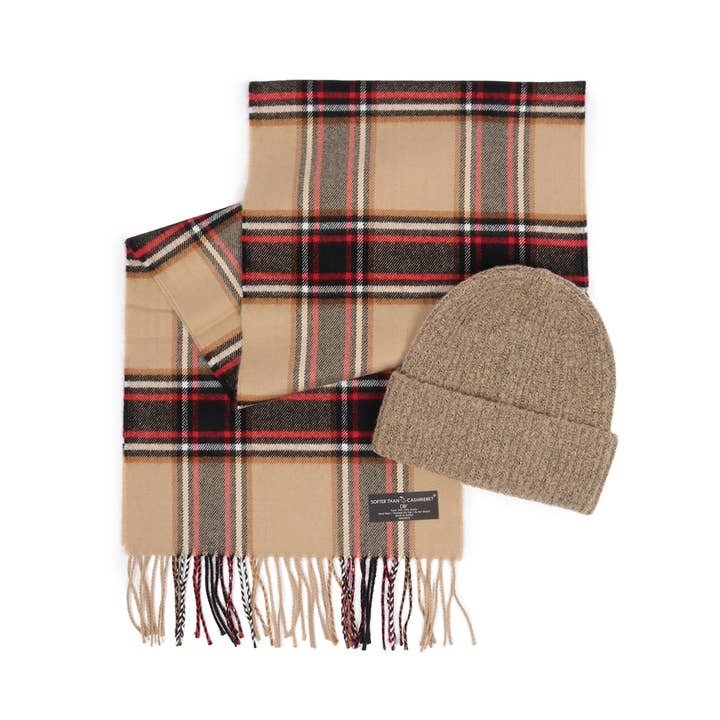 David And Young - Wholesale Beanie - Unisex - Holiday Soft Knit Cuffed Beanie + Vegan Cashmere Scarf SET13