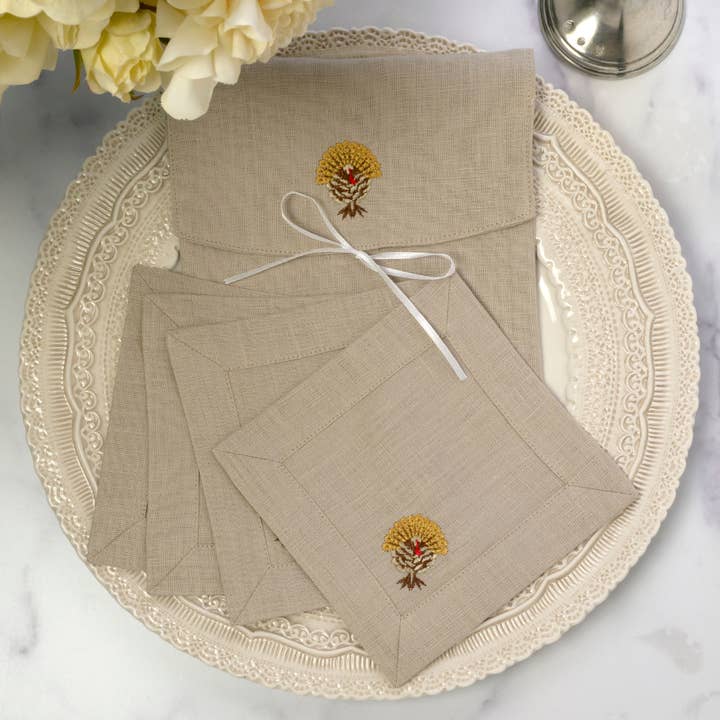 Turkey Cocktail Napkin Set of 4 - NEW  for wholesale by Arte Italica & Crown Linen Designs