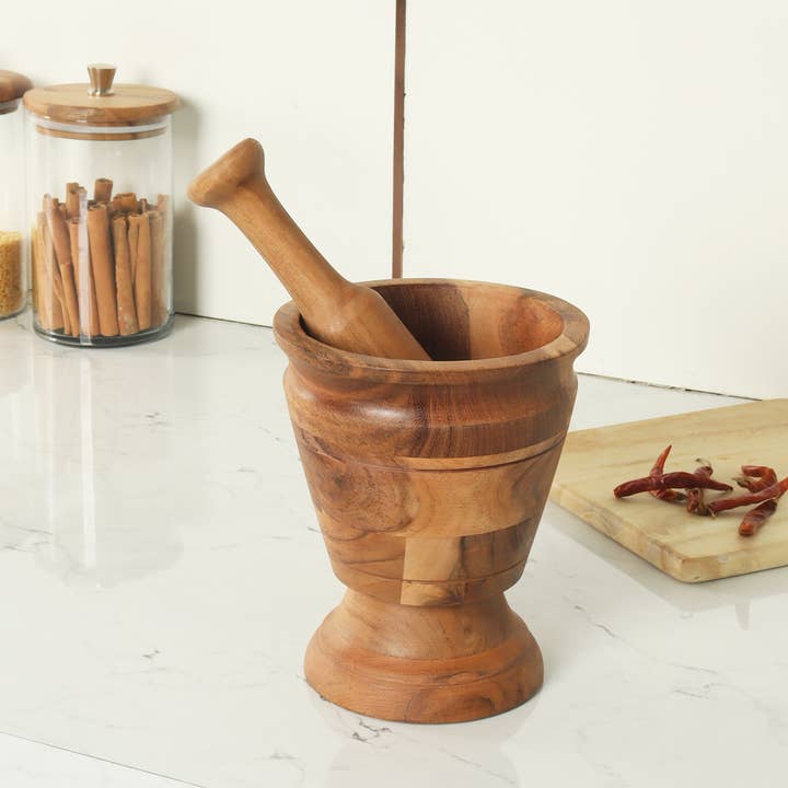 Long Wood Mortal & Pestal for wholesale by India Handicrafts Inc