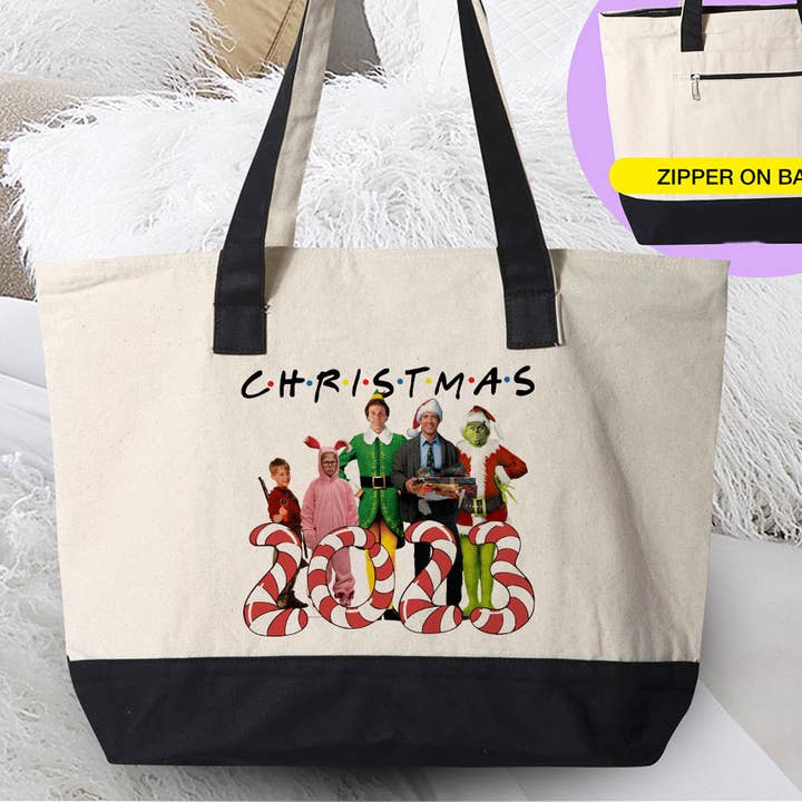 Christmas 2023 - Elf kerstfilms canvas tas met ritssluiting voor wholesale door House Of Rodan
