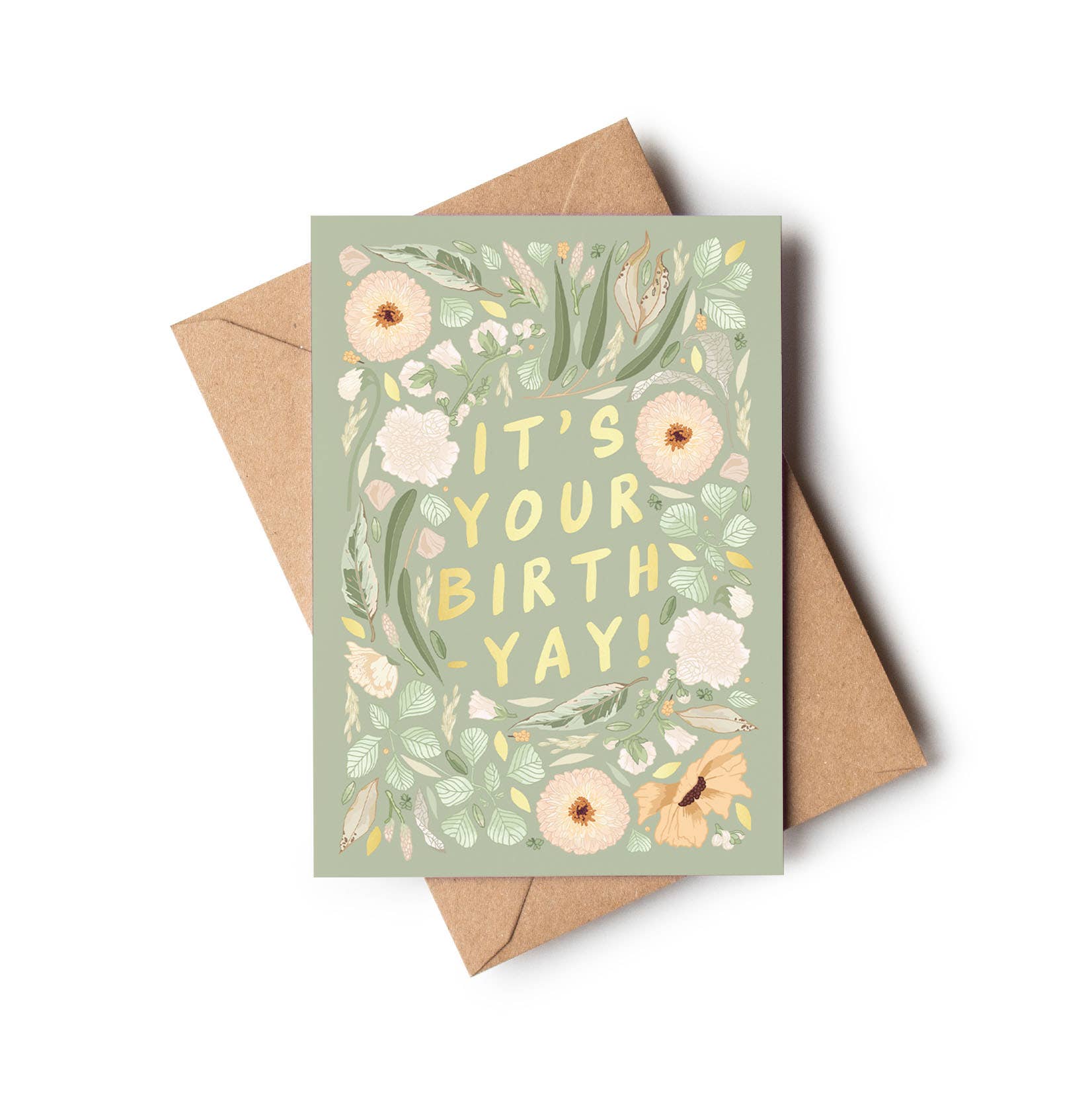 Wildwood Paper – wholesale Birthday card – It's Your Birth-Yay! Floral Green Gold Foil Birthday Card