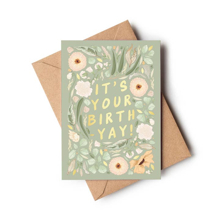 Wildwood Paper – wholesale Birthday card – It's Your Birth-Yay! Floral Green Gold Foil Birthday Card0
