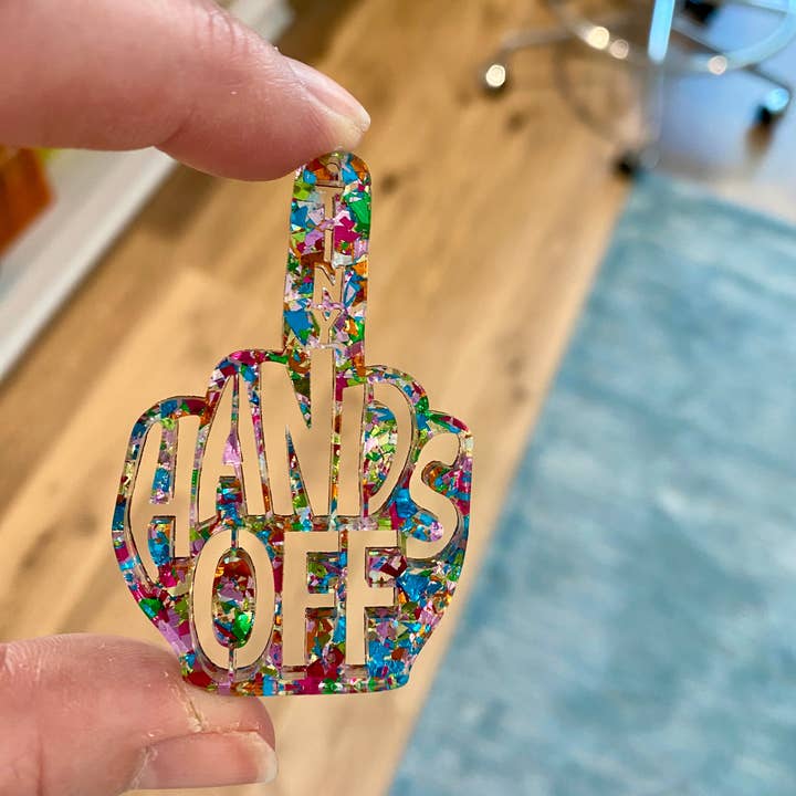 zoo&roo - Wholesale Dangle Earrings - Tiny Hands Off Middle Finger Rainbow Glitter Earrings3