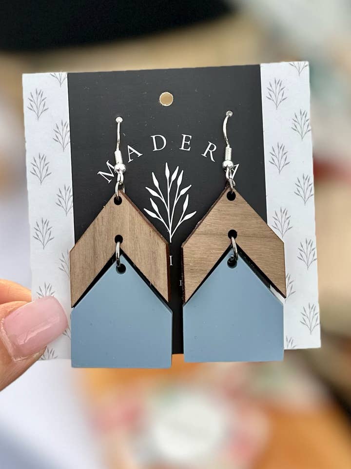 Pendientes colgantes de madera y acrílico con tecnología mixta para venta al por mayor de 1819 Madera Designs