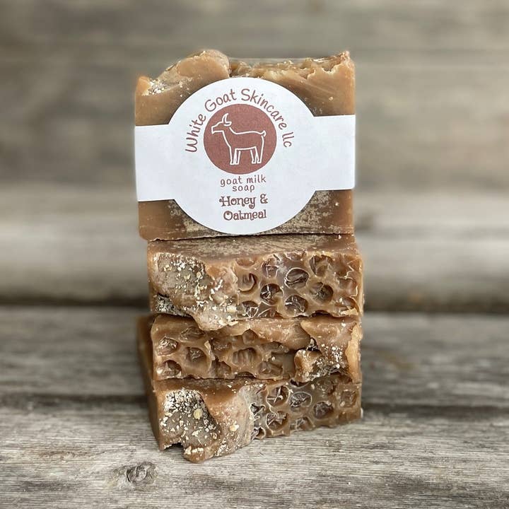 Honey & Oatmeal goat milk bar soap for wholesale by White Goat Skincare LLC