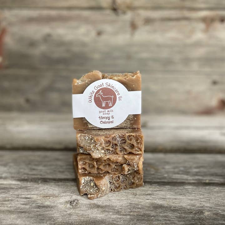 Honey & Oatmeal goat milk bar soap for wholesale by White Goat Skincare LLC