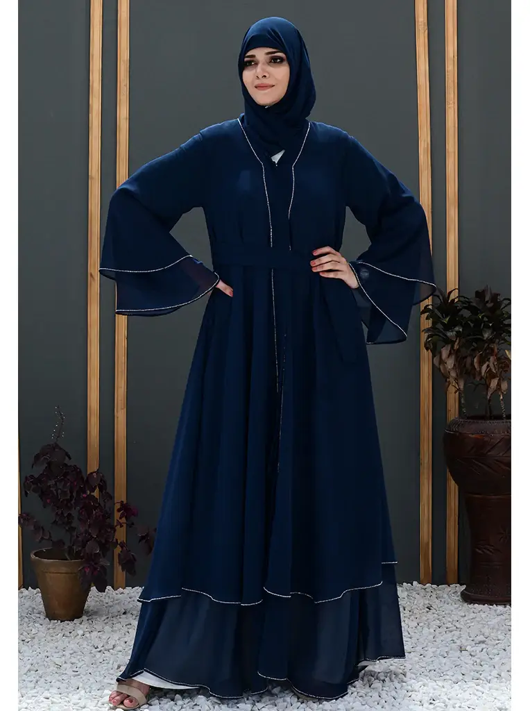 Multi Colored Sareena Front Open Stonework Abaya  for wholesale on Faire1