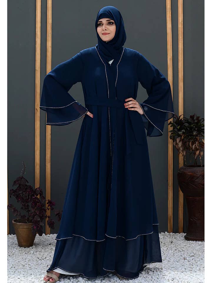 Multi Colored Sareena Front Open Stonework Abaya for wholesale on Faire1