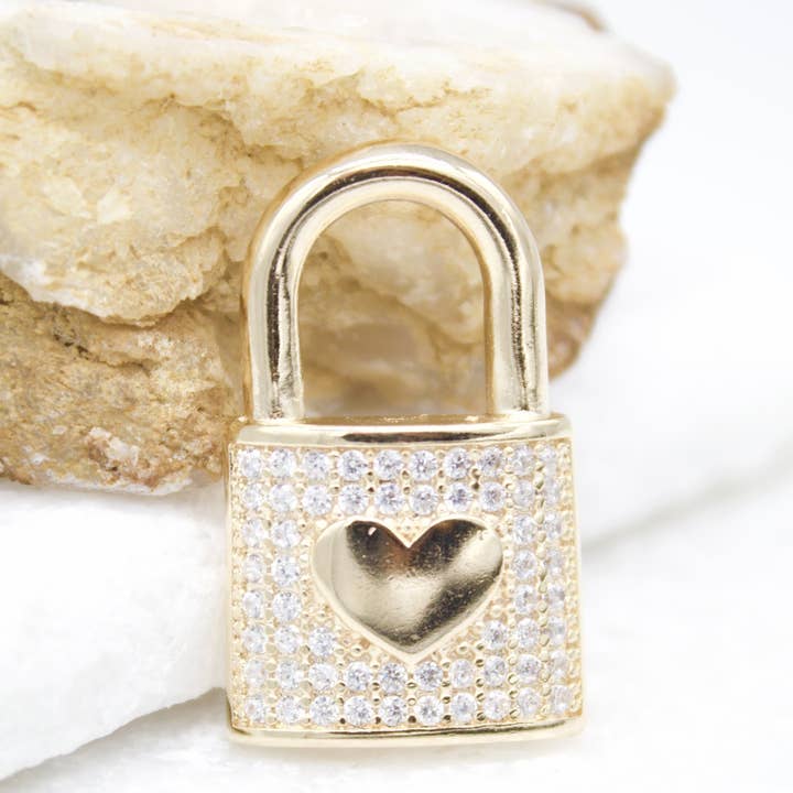 18K Gold Filled Heart Lock With Clear Micro Cz for wholesale by MIA Jewelry