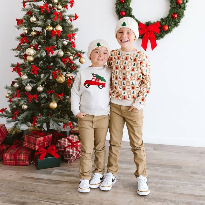 Sweet Wink - Wholesale Sweatshirt - Kids - Christmas Truck Patch Sweatshirt - Natural - Boys Clothing5
