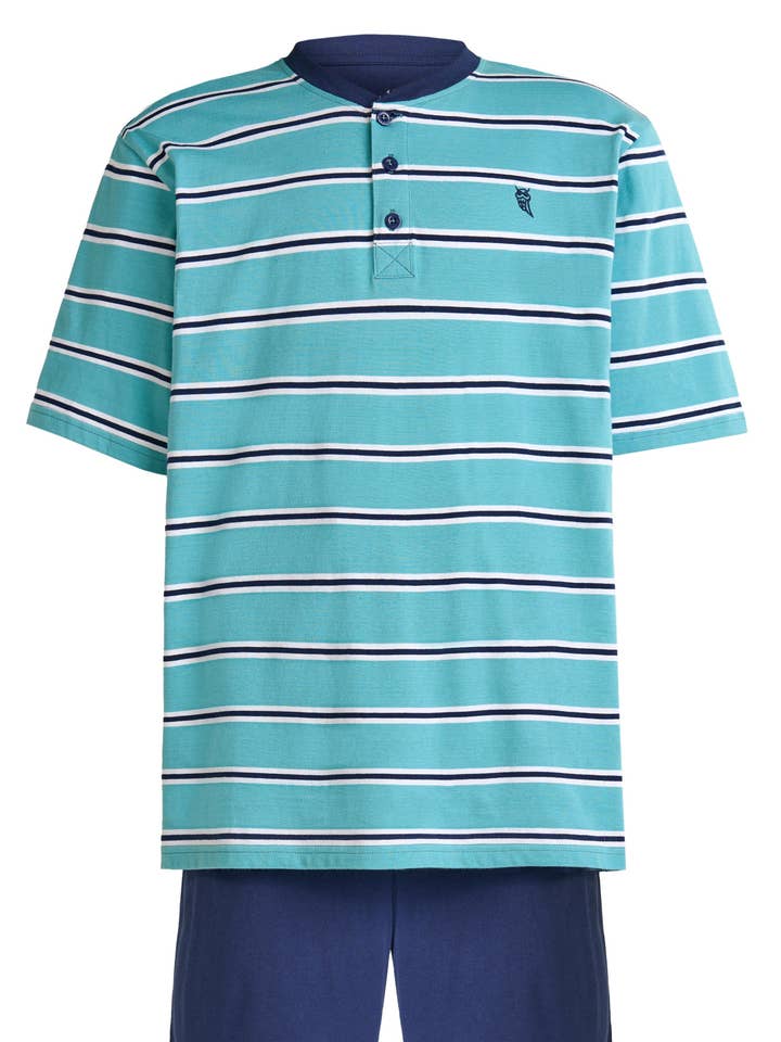 Blue Men's Summer Short Cotton Knit Pajamas - Green 3039 for wholesale on Faire0