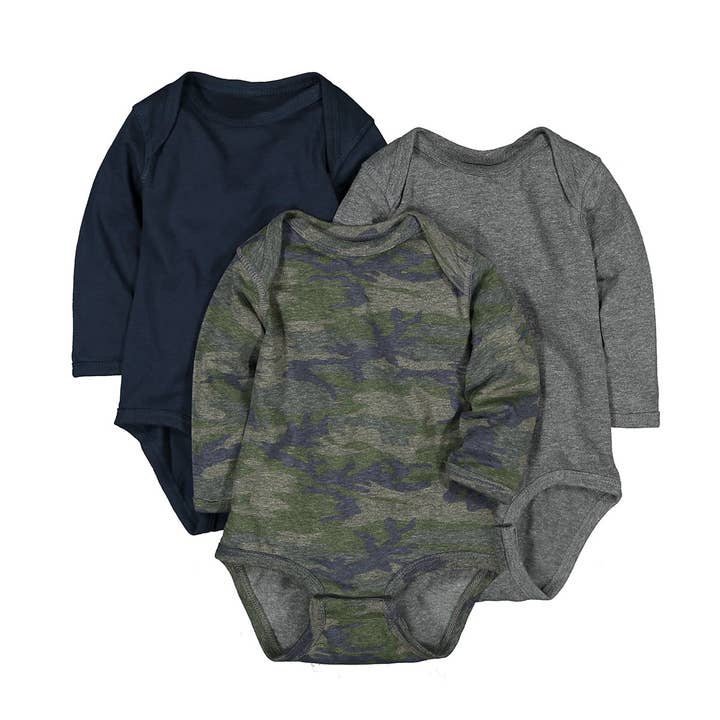 Rabbit Skins Baby Long Sleeve Bodysuit 3-Pack- Chill for wholesale by Rabbit Skins