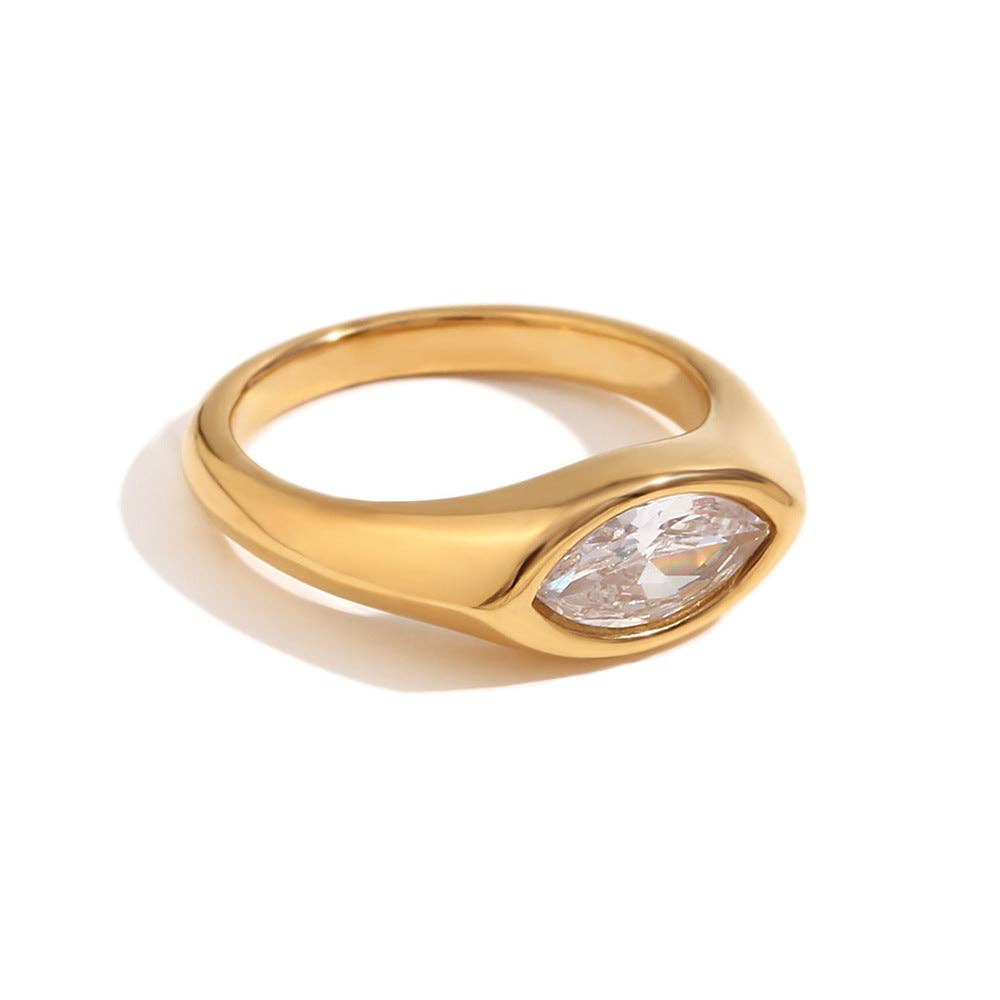 Mio Queena – wholesale Single stone/solitaire ring – FGS - Horse Eye Zircon 18K Gold Plated Stainless Steel Ring1