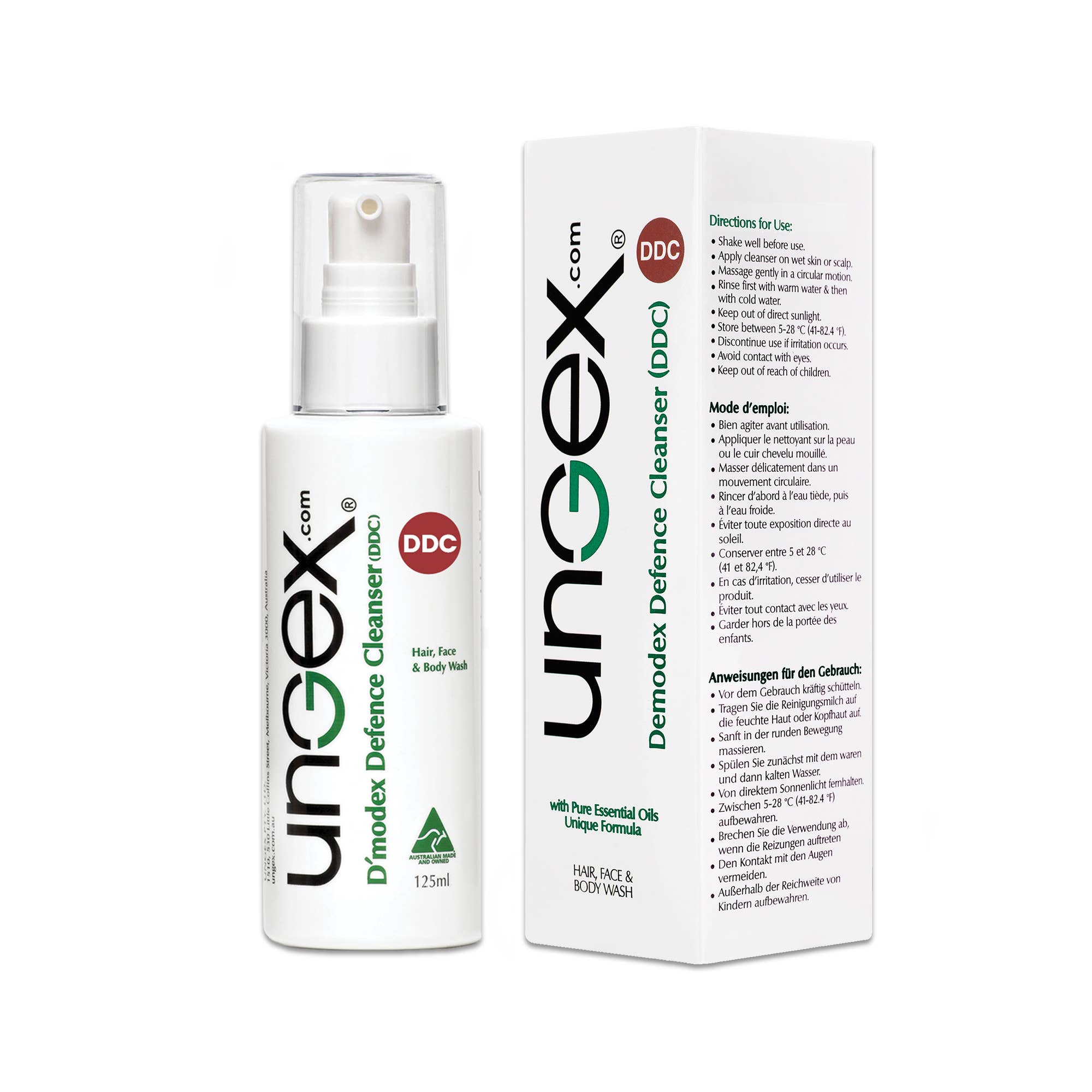 Ungex Pty Ltd - Vendita all'ingrosso Detergenti per il viso - Detergente difensivo Ungex Demodex (DDC) 125ml