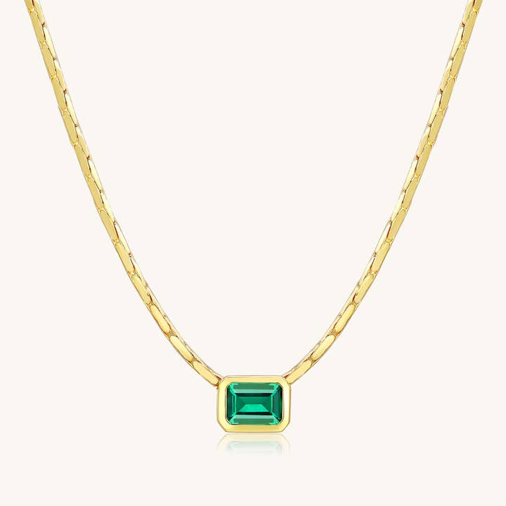 Emerald Baguette Bezel Statement Necklace for wholesale by Sami Jewels