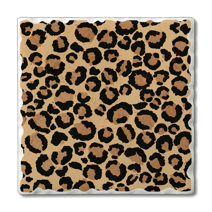 "Leopard Print" 4 Pack Tumbled Tile Coaster Set for wholesale by Conimar Promotions