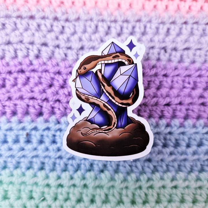 FuzziesArtDesigns - Vente Autocollant - Sticker découpé serpent et cristaux | Cadeau | Papeterie2
