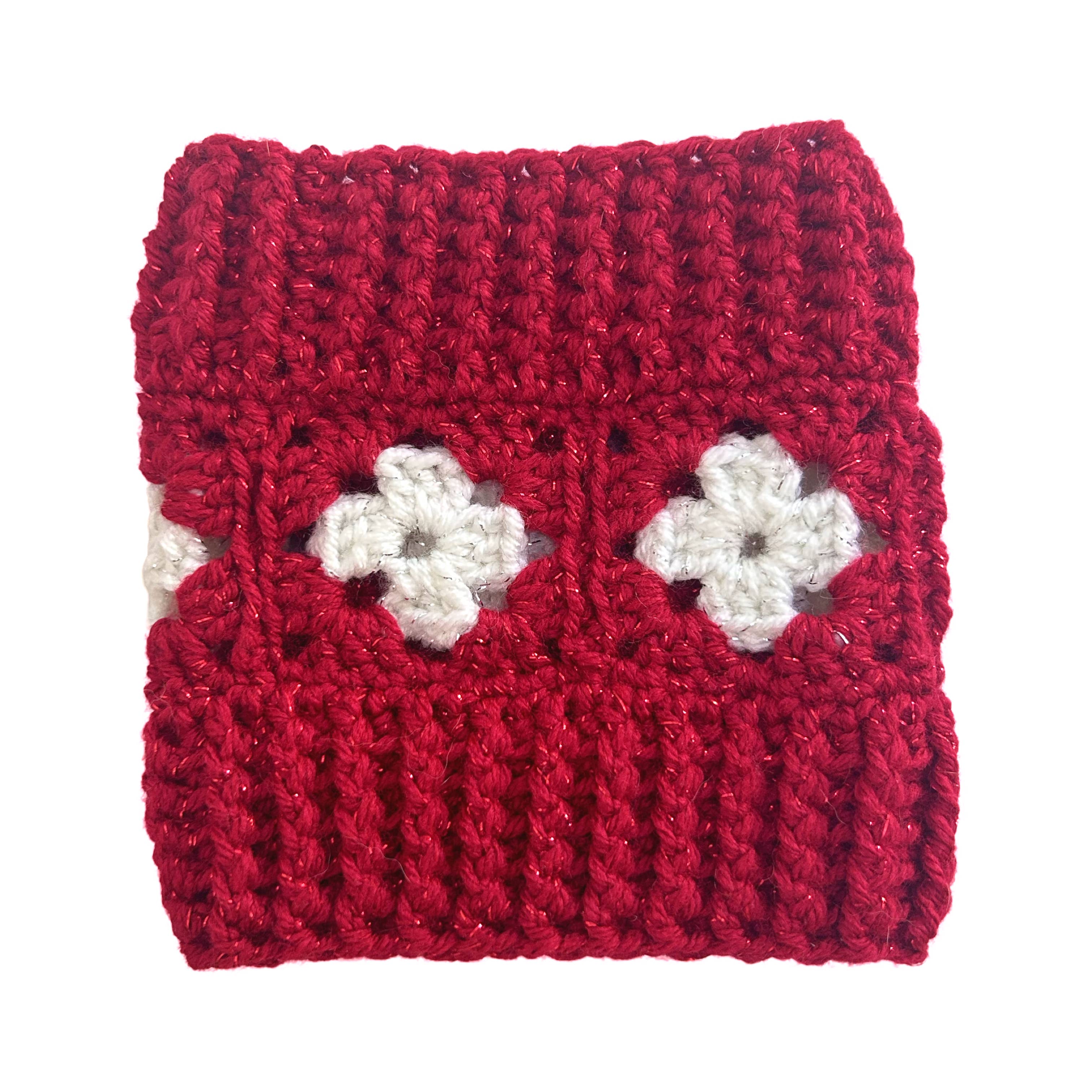 Puppies & Pom Poms - Wholesale Pet Snood - Dog - Handmade Crochet Dog Snood / Buff - Red & White Sparkle