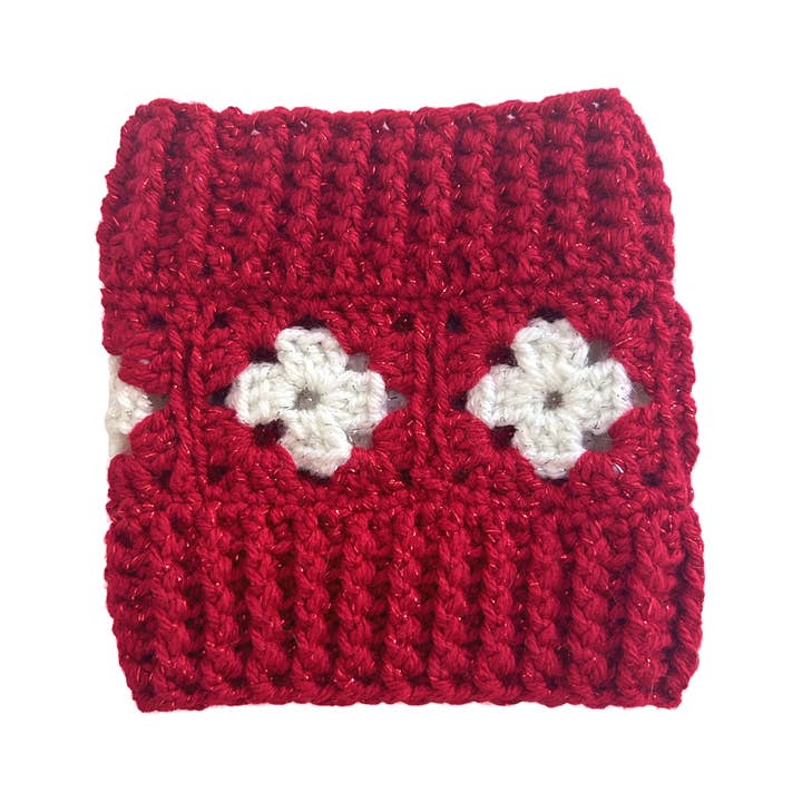Puppies & Pom Poms - Venta al por mayor Protector de cuello para mascotas - Perros - Snood/Buff navideño de ganchillo para perros, color rojo y blanco brillante