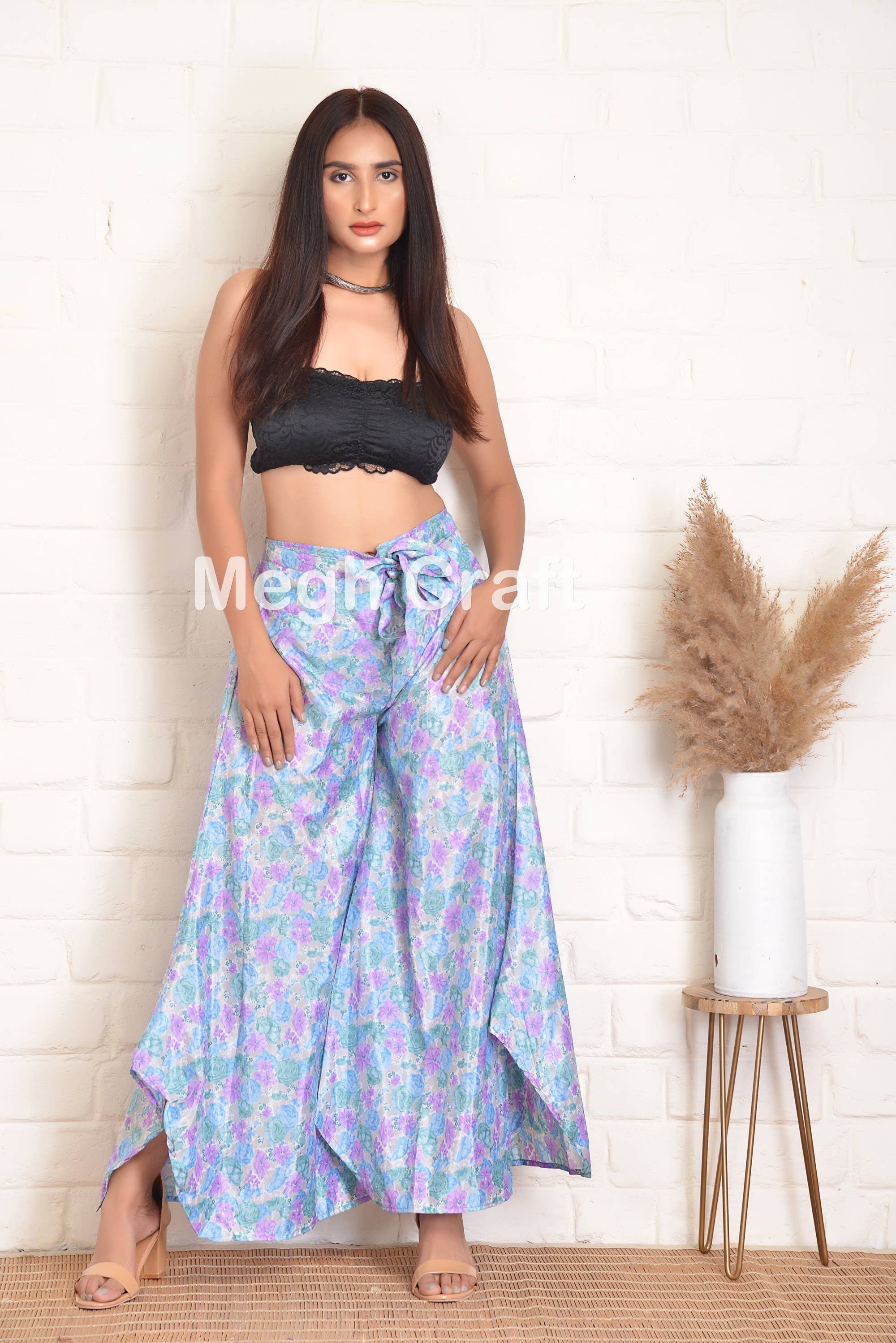 Meghcraft - Wholesale Pants - Women's - Upcycled Silk Trouser- Zigzag cut Palazzo Pant1