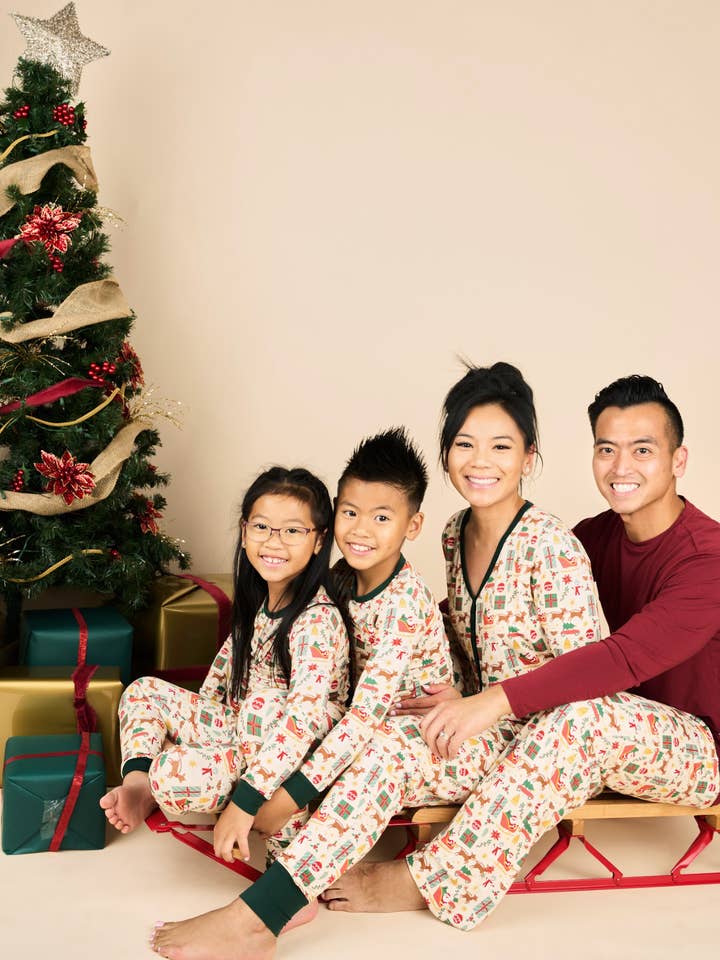 Beige Multi Holiday Vintage Christmas Bamboo Relaxed Unisex Lounge Pants for wholesale on Faire
