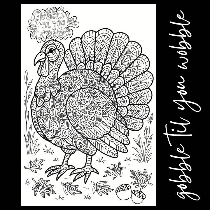 Gobble Til You Wobble – Giant Zen Turkey Coloring Page (24x36") for wholesale by Tons of Hues