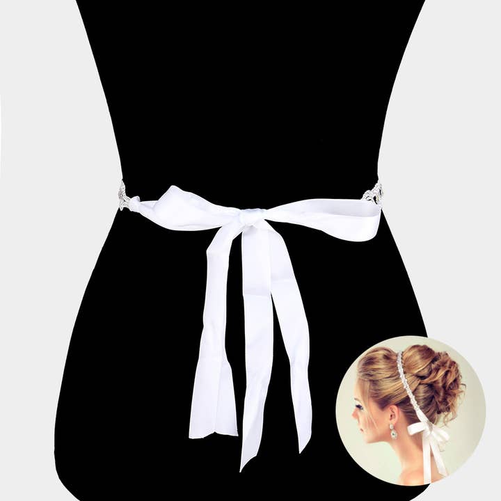 Sensibling Corp. - Wholesale Belt - Women's - Marquise Crystal Floral Rhinestone Sash Ribbon Wedding Belt