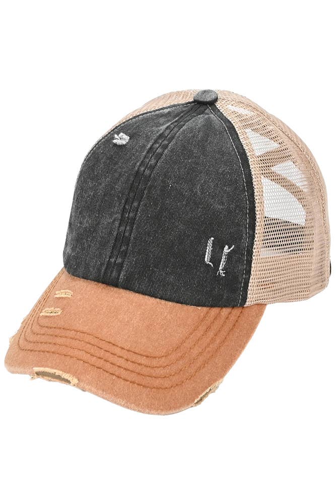 Hana – wholesale Hästsvanskeps - Dam – C.C 3-färgad korsad mesh baksida blank Trucker ponnykeps5