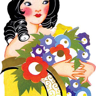 Laughing Elephant – Engroshandel Hverdagshilsen kort – Dame med slangekrøller og blomster - Art Deco Ladies Card