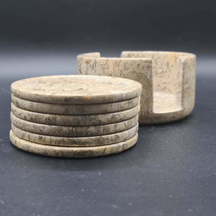 Fossil Marble (Onyx) Tea Coasters - Set of 6 for wholesale by Gemstone Gifts Ltd.