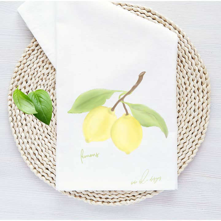 Bebe Blu Designs, LLC - Wholesale Tea Towel - Lemons Tea Towel, Kitchen Decor, Lemon Flour Sack Towel