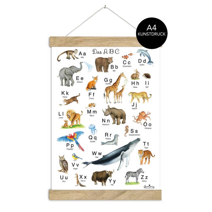 ABC Poster WEIß DIN A4 ungerahmt Lernposter Tiere Alphabet für den Großhandel von fioniony®