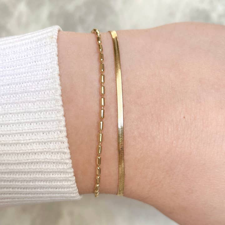 Layered Herringbone Bracelet - Dainty Gold Sanke Bracelet for wholesale by Blueyejewelry
