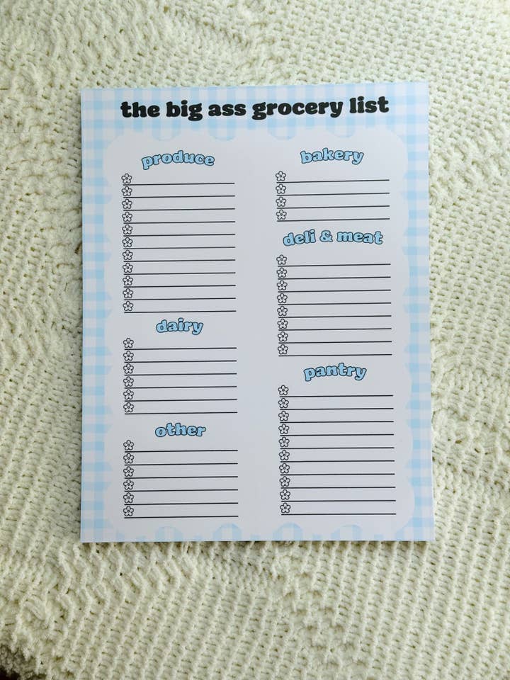 Big Ass Grocery List Notepad for wholesale by Cosmic Paper Studio