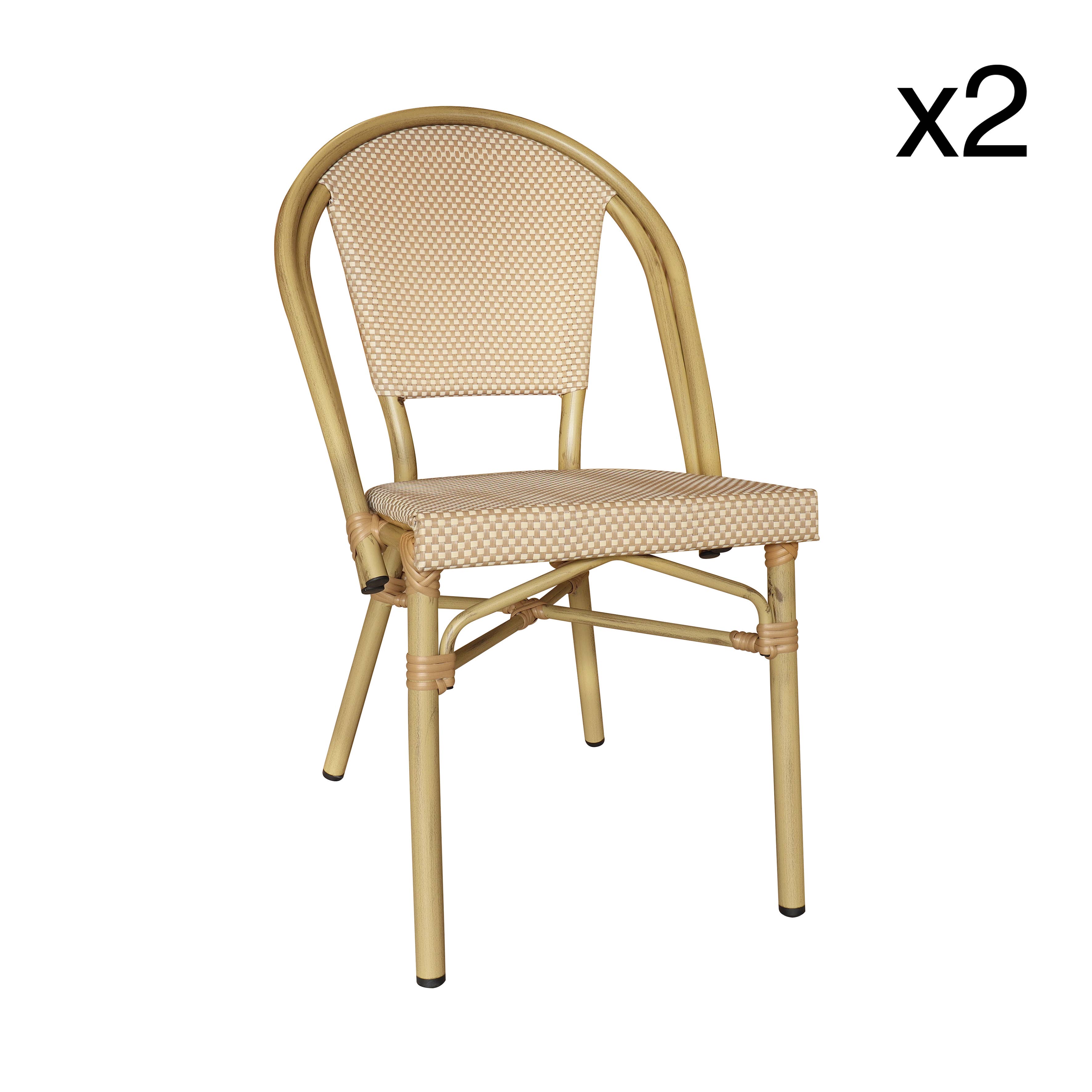 Now's Home - Vente Chaises - LOT 2 CHAISES EN TEXTILENE BEIGE ASPECT BAMBOU AMALFI1