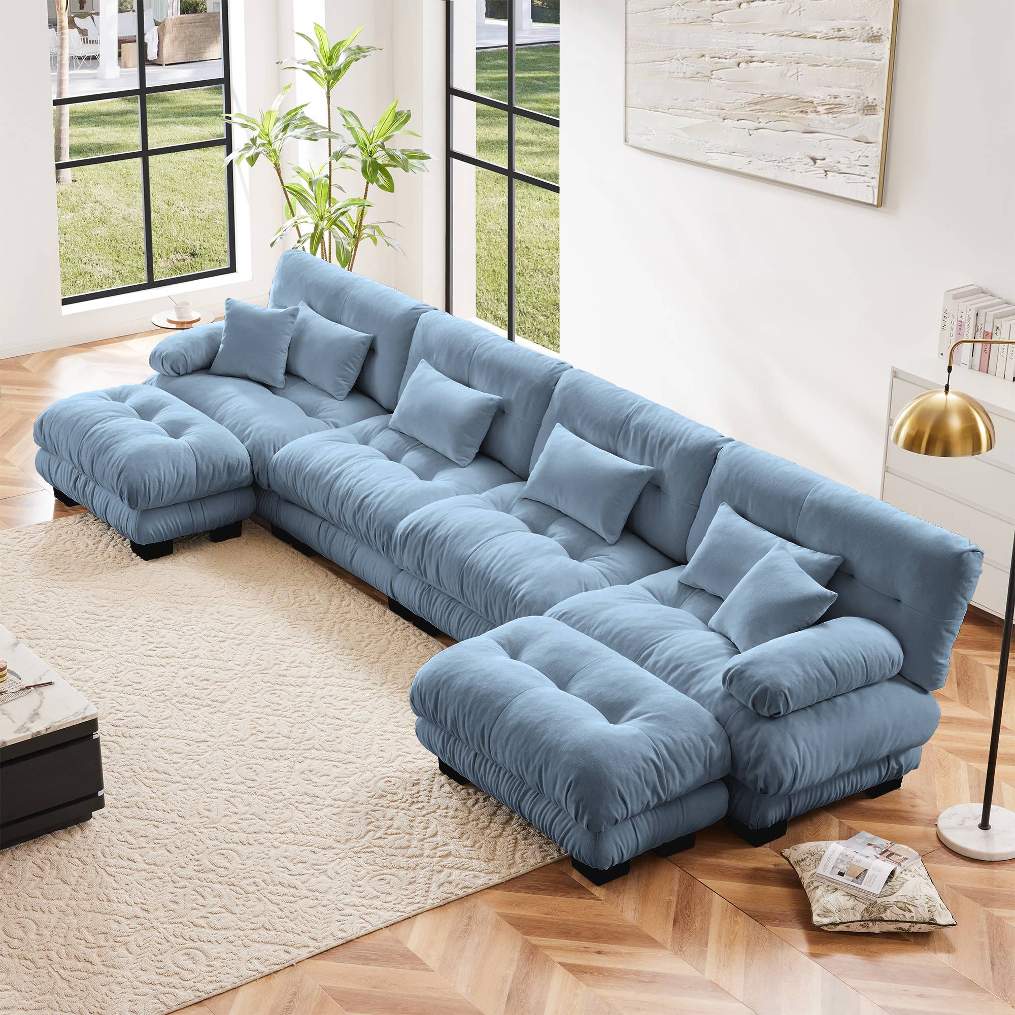 39F Inc. - Wholesale Sofa - Modular U-Shaped 4-Seat Green Chenille Sectional Sofa5