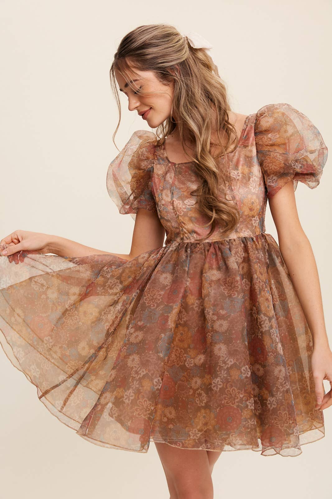 Listicle - Wholesale Dress - Women's - Floral Puff Sleeve Organza Mini Dress17