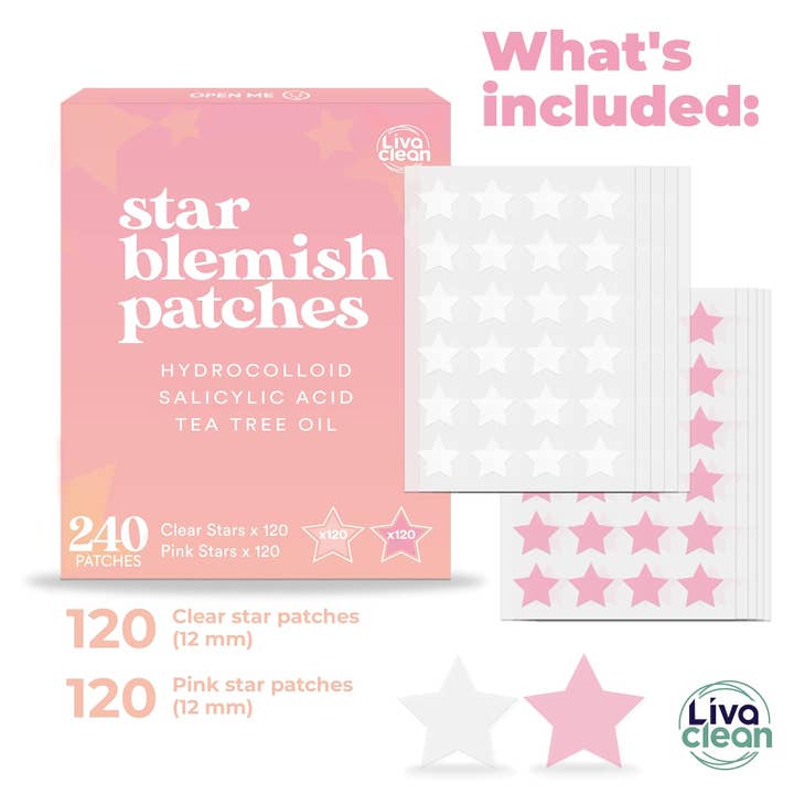 Livaclean - Wholesale Acne/Hydrocolloid Patch - 240 CT Pink & Clear Superstar Pimple Patches Hydrocolloid Patch Spot Treatment with Salicylic Acid & Tea Tree Oil1